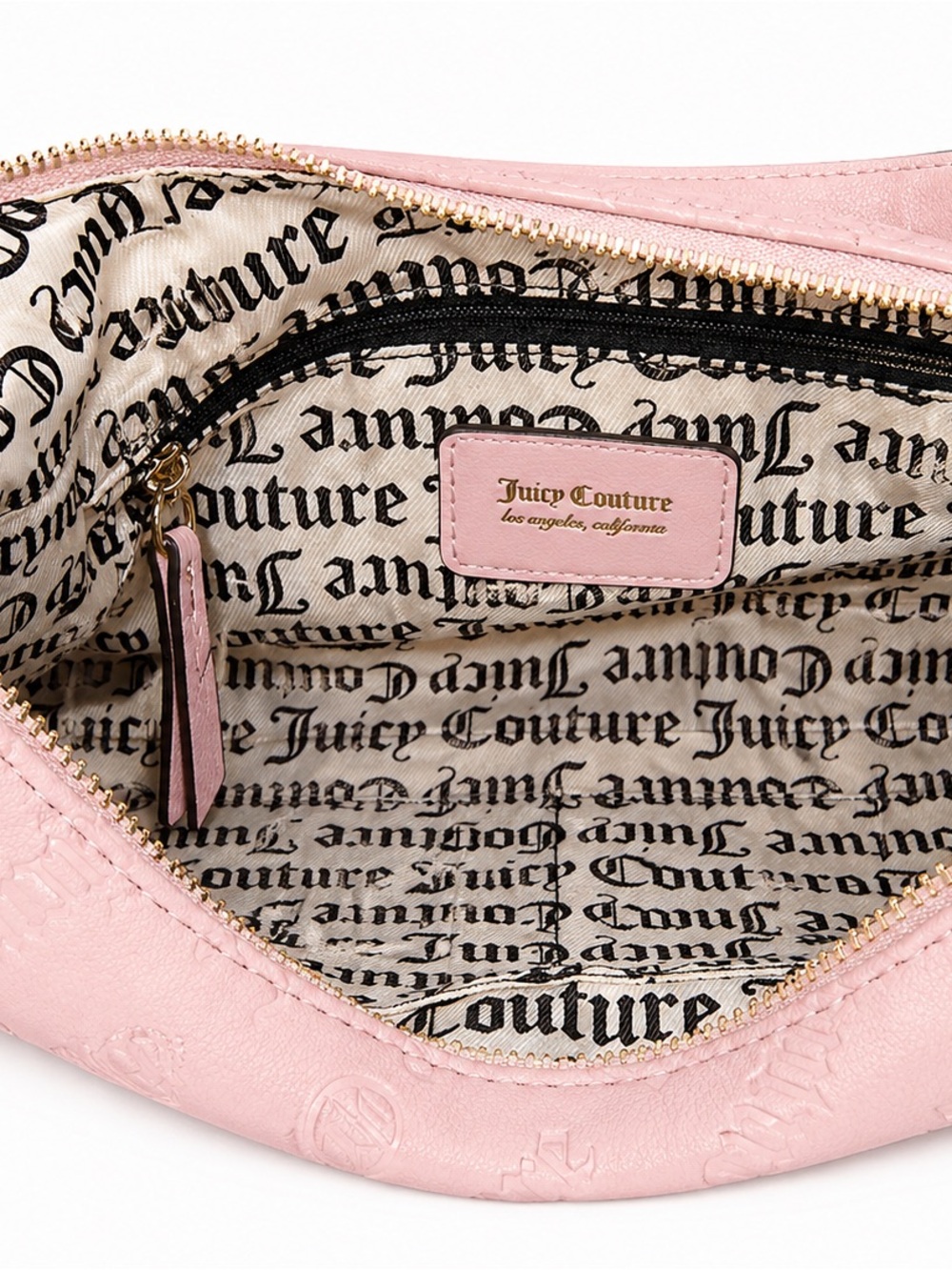 Juicy Couture Pink Embossed Logo Hobo with Gold Charm Chain - Picture 3 of 4